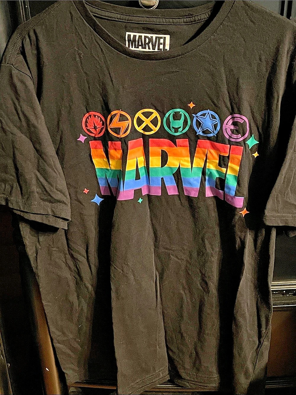 Marvel Pride Rainbow Logo T-Shirt Graphic Tee XL in Black